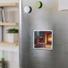 Cozy Fireplace Cat Die-Cut Magnet — Sleeping Kitten Home Décor