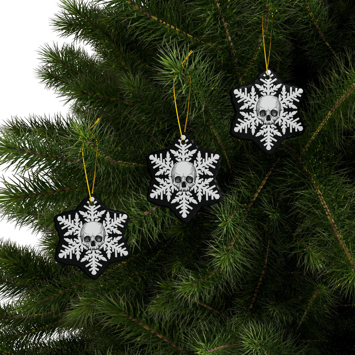 White Goth Skull Snowflake Christmas Ornament 1pc, 3pcs, 5pcs, or 10pcs