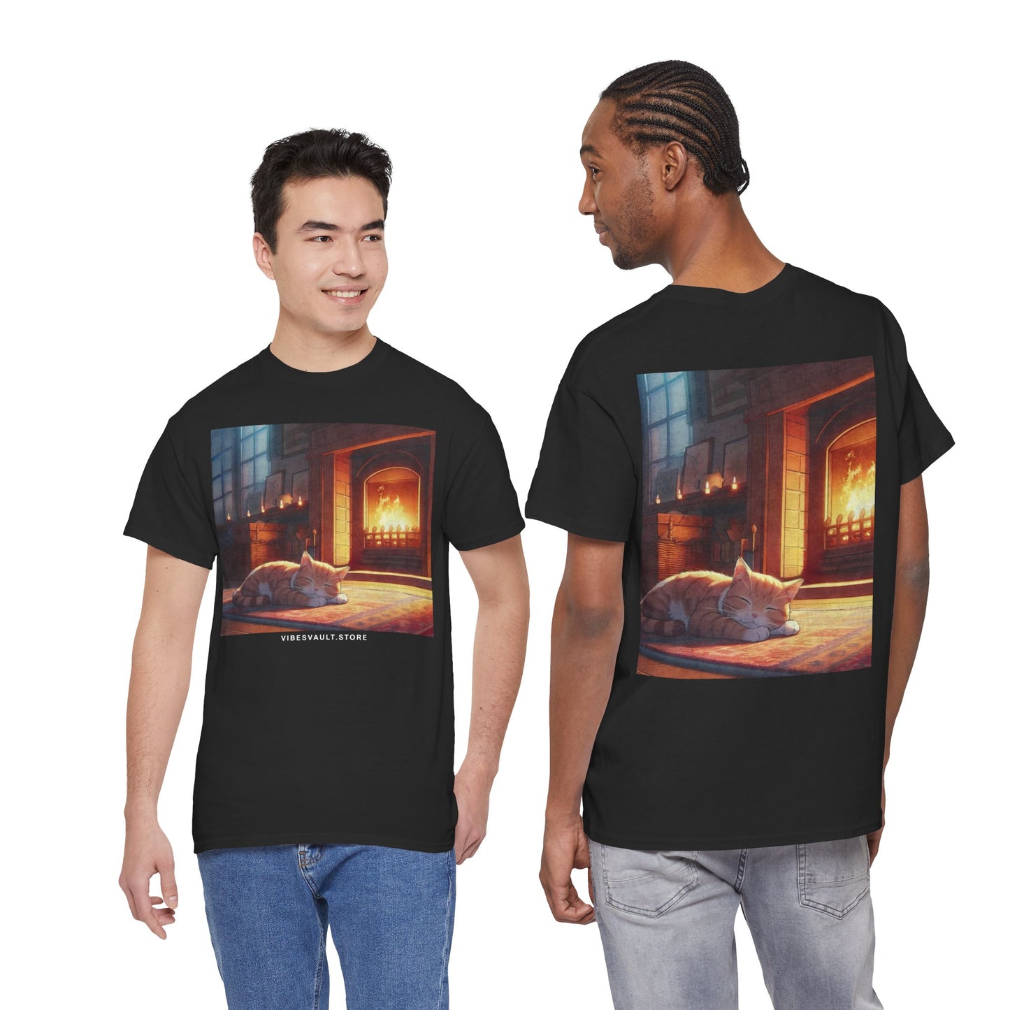 Cozy Fireplace Cat T‑Shirt