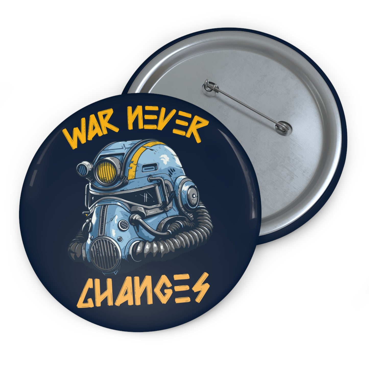 Fallout War Never Changes Pin Button — Retro Post‑Apocalyptic Helmet Badge