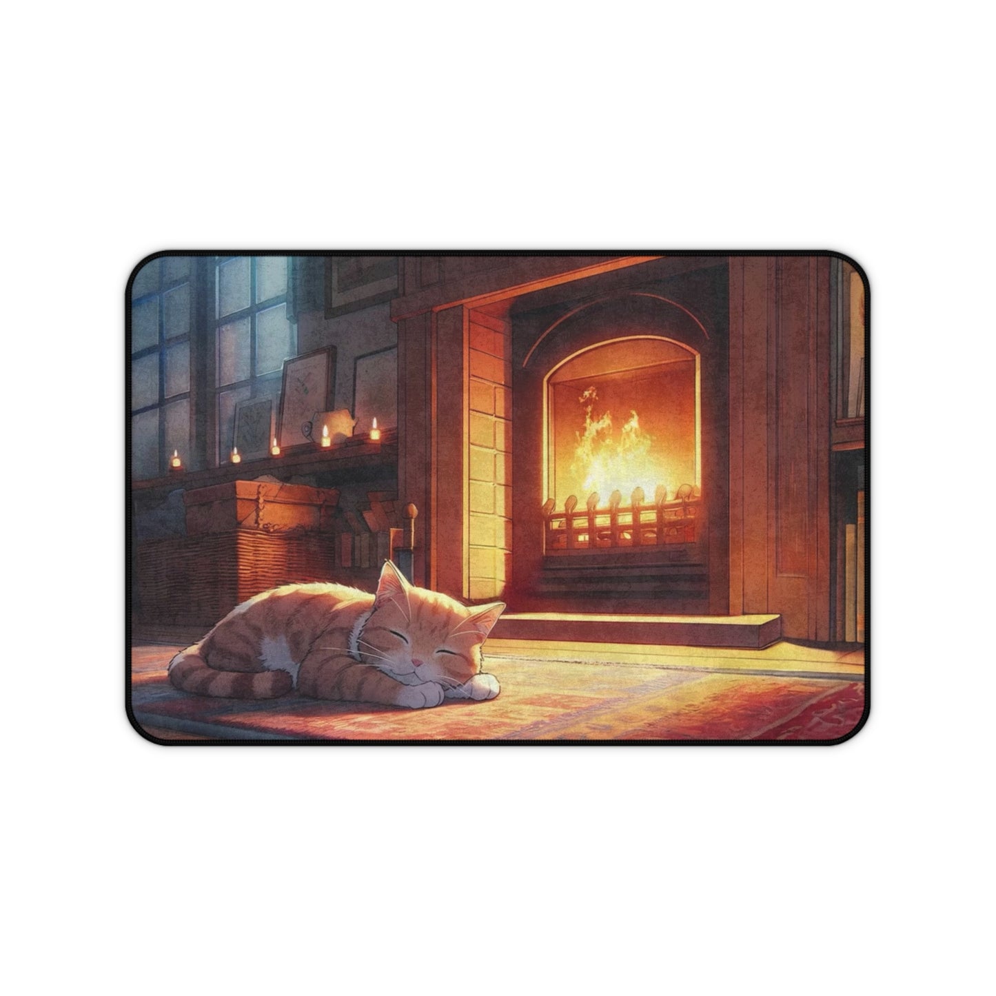 Cozy Fireplace Cat Desk Mat — Warm Cat Nap Mousepad
