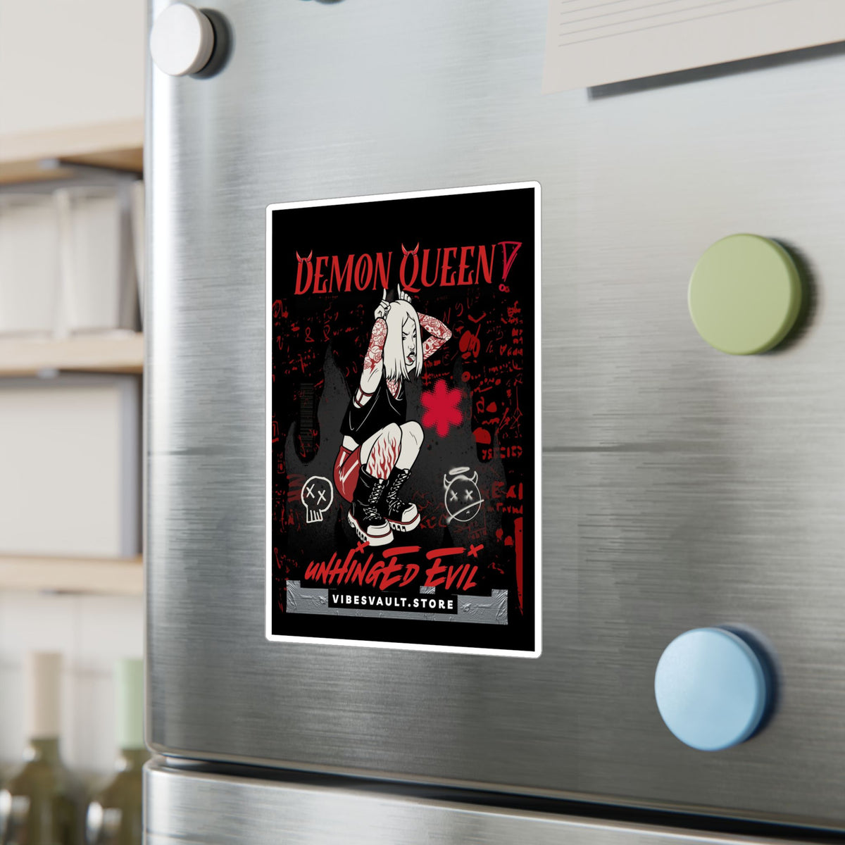 Demon Queen Kiss-Cut Vinyl Decal — Gothic Punk Sticker ("Unhinged Evil")— Halloween 2026