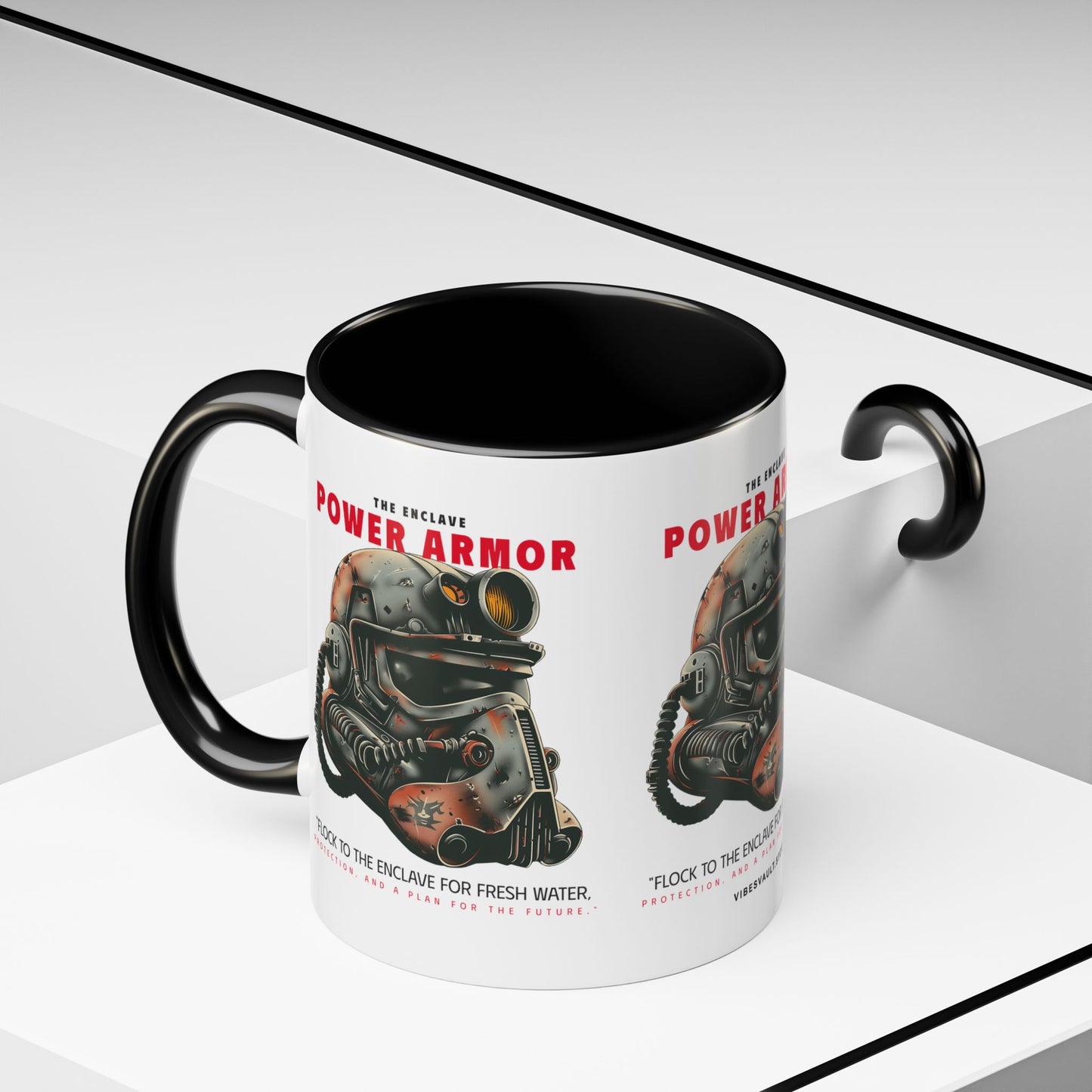 Power Armor Accent Coffee Mug — Fallout Enclave Helmet Design (11/15oz)