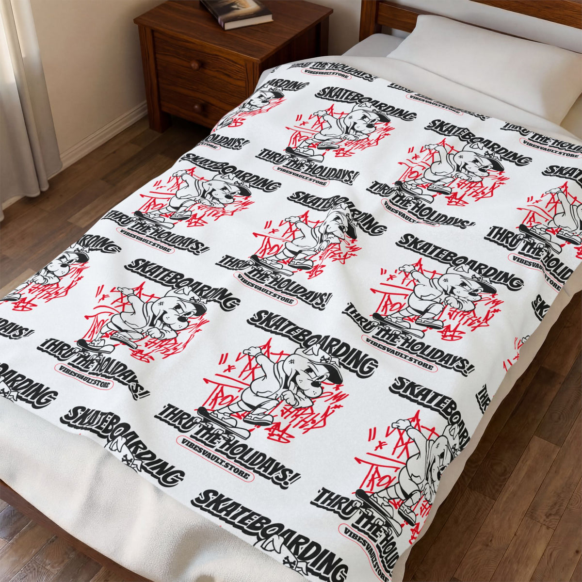 HOLIDAY Skateboarding Through the Holidays Velveteen Plush Blanket