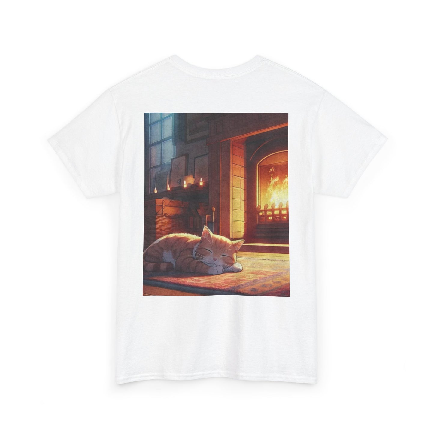 Cozy Fireplace Cat T‑Shirt