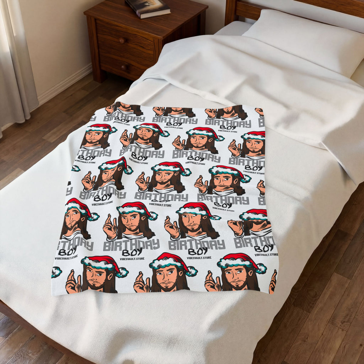 Christmas 'Birthday Boy' Velveteen Plush Blanket – Funny Holiday Portrait Throw