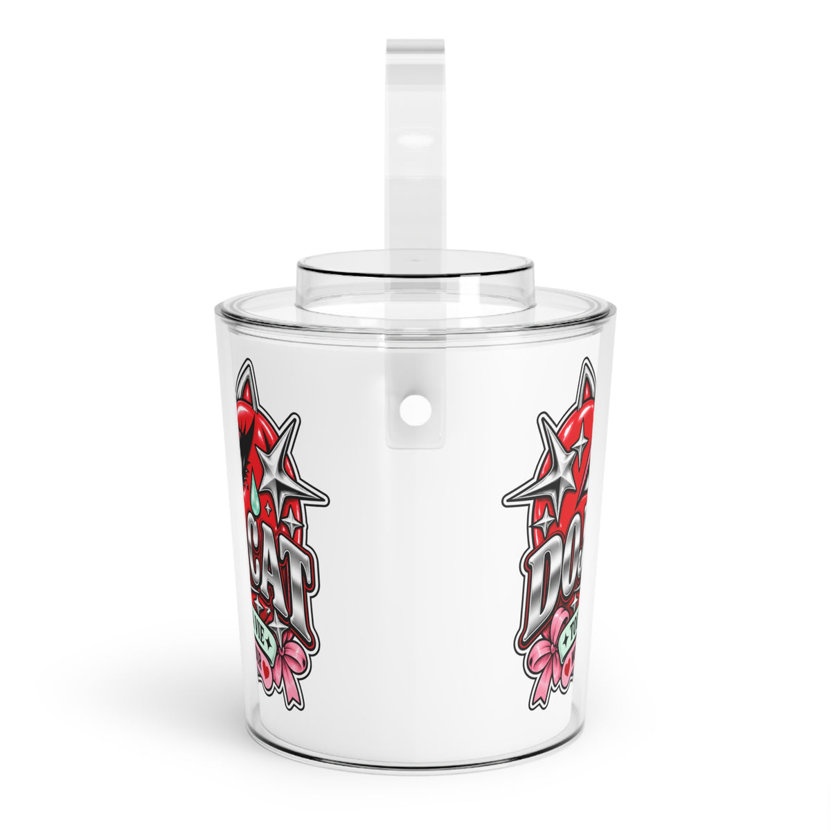 Red Heart Chrome Eye Ice Bucket with Tongs