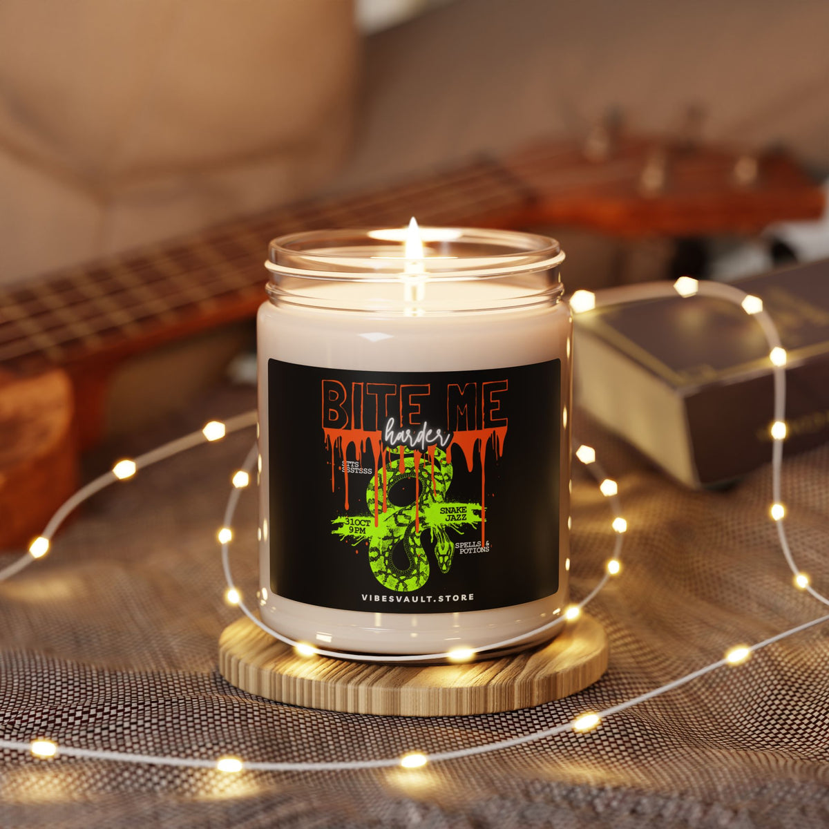 Bite Me Harder Soy Candle — 9oz Scented Jar with Neon Snake Graphic— Halloween 2026