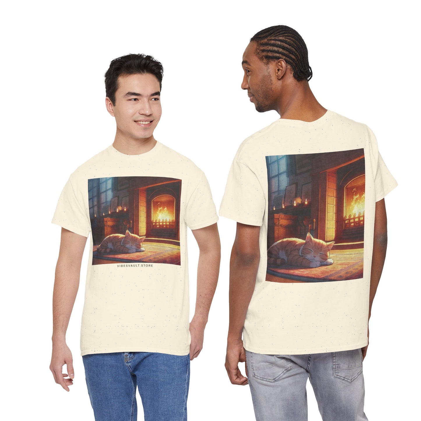 Cozy Fireplace Cat T‑Shirt