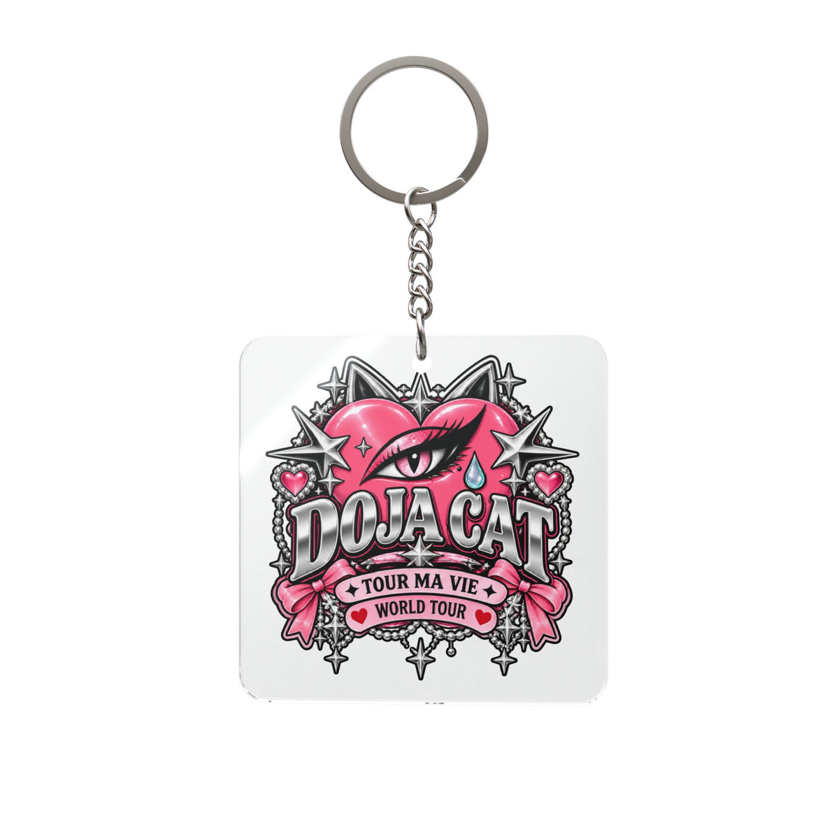 Pink Heart Chrome Eye Square Keychain