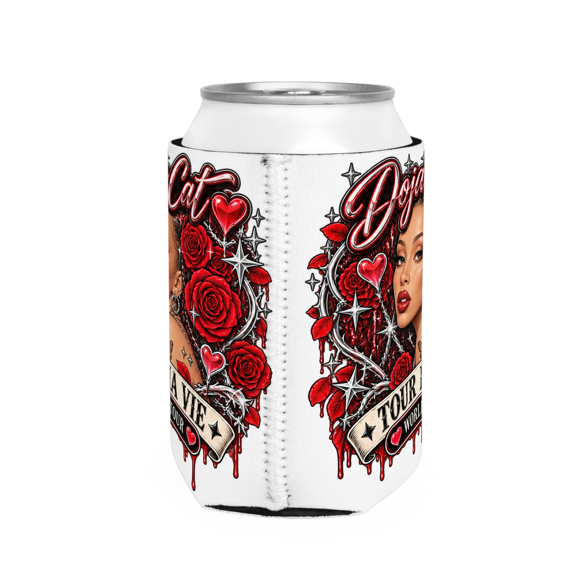 Red Roses Chrome Portrait Can Cooler Sleeve