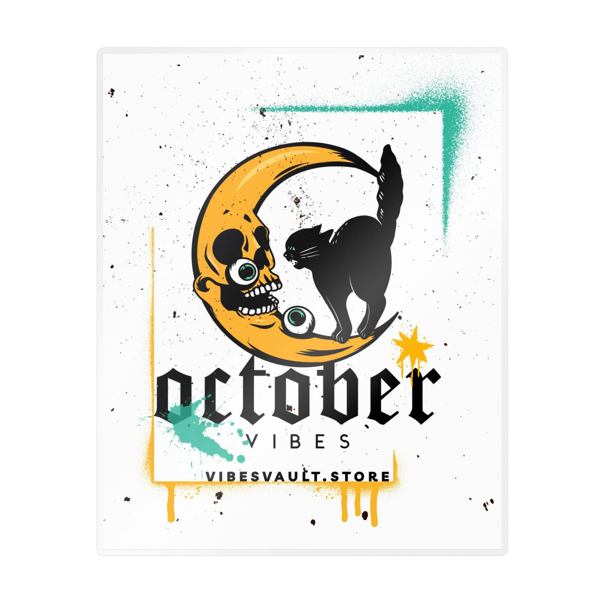 October Vibes Kiss-Cut Vinyl Sticker — Gothic Moon Cat Fall Decal— Halloween 2026