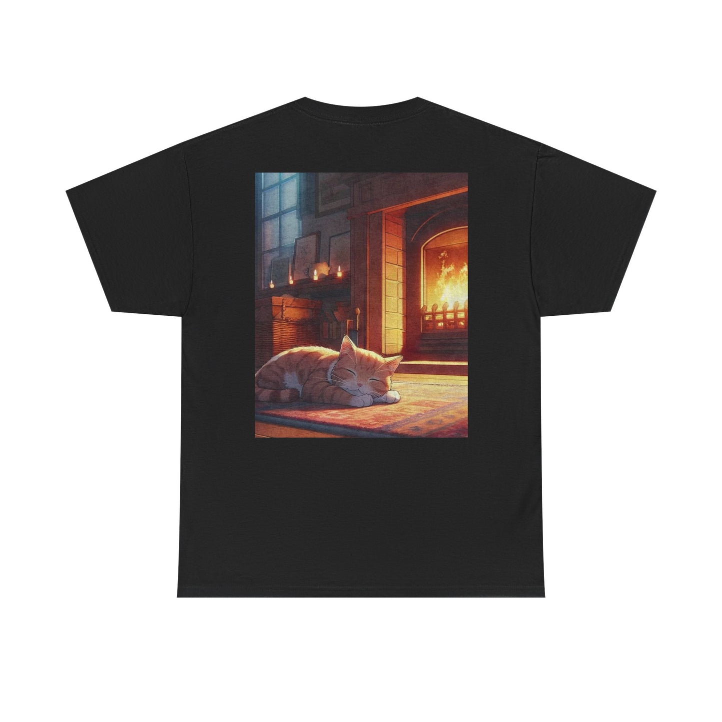 Cozy Fireplace Cat T‑Shirt