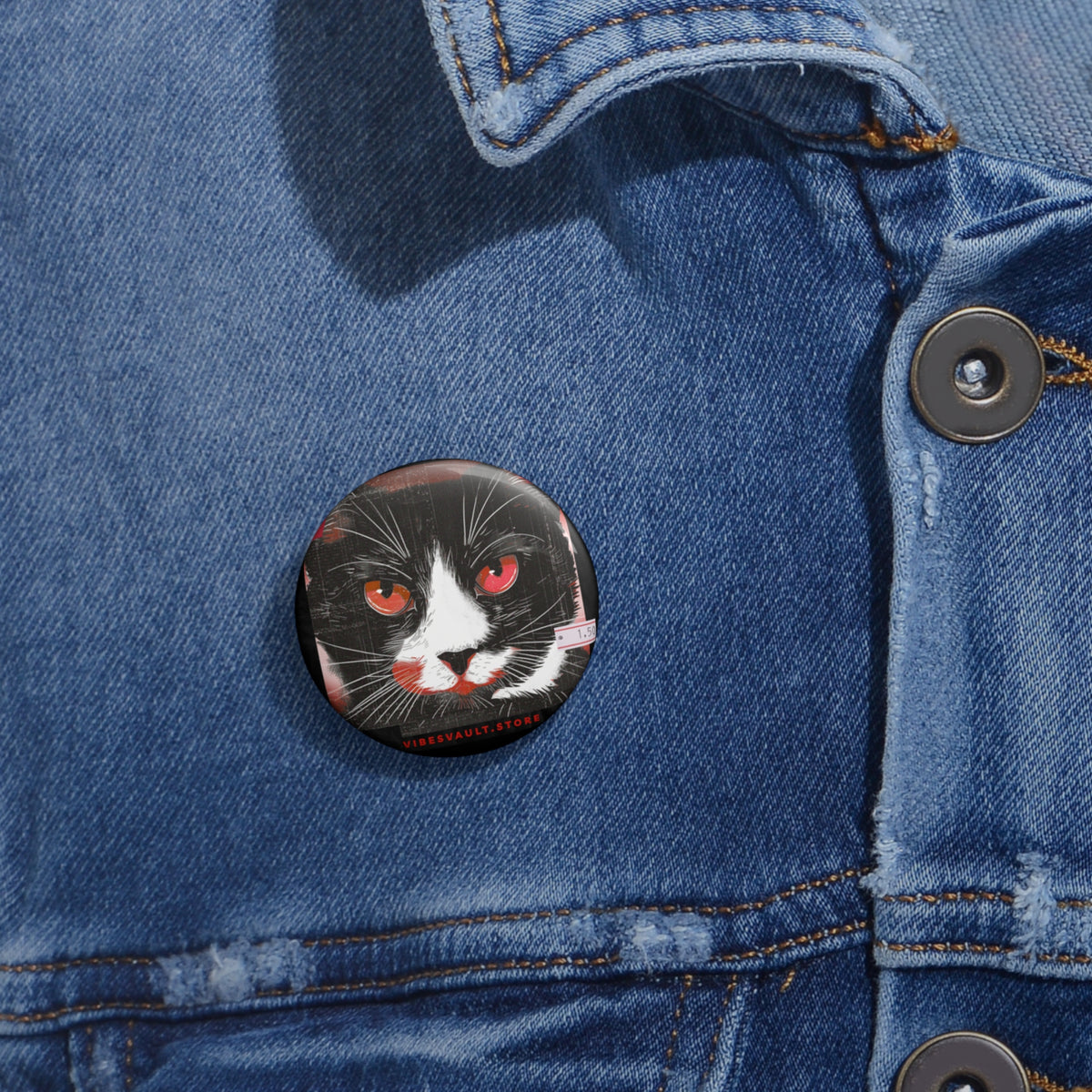 Black Halloween Cat with Red Evil Eyes - Pin Button Badge - Fall 2026