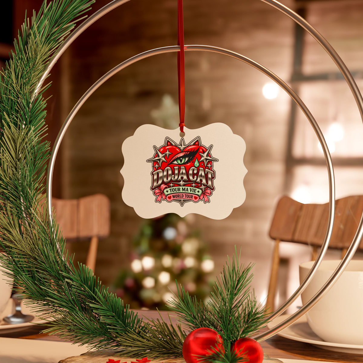 Red Heart Chrome Eye Aluminum Ornaments