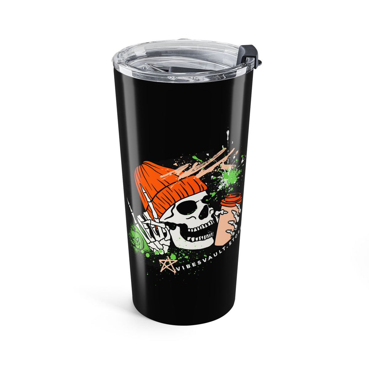 20oz Stainless Tumbler — Coffee Skull Pumpkin Spice PNW Graphic, Reusable Travel Cup— Halloween 2026