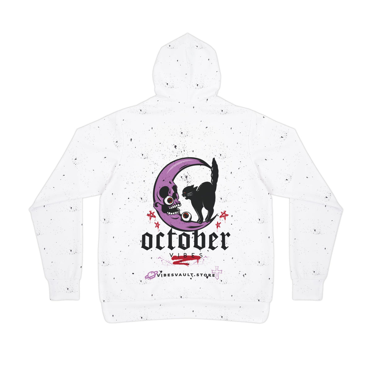 October Skull & Cat Hoodie — Halloween Moon Graphic Athletic Hoodie