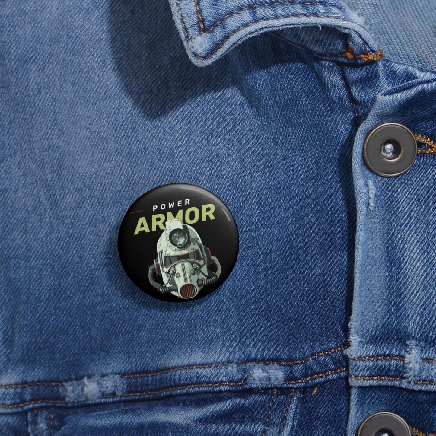 Power Armor Pin Button — Fallout-Inspired Retro Game Helmet Badge