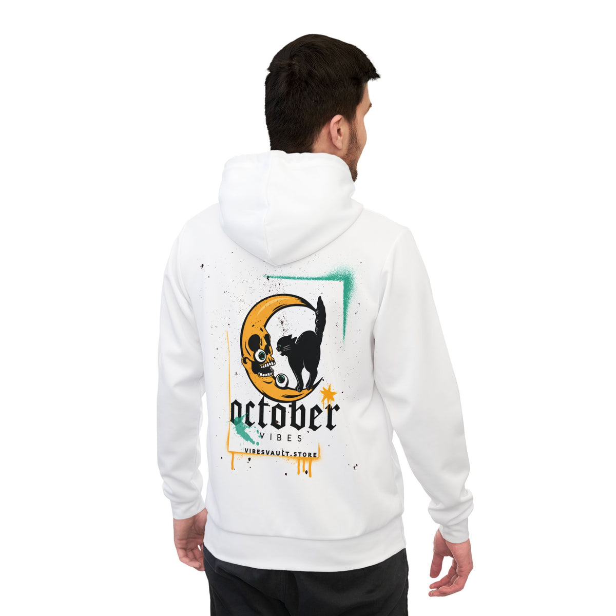 October Vibes Hoodie – Black Cat Moon Graphic Athletic Hoodie
