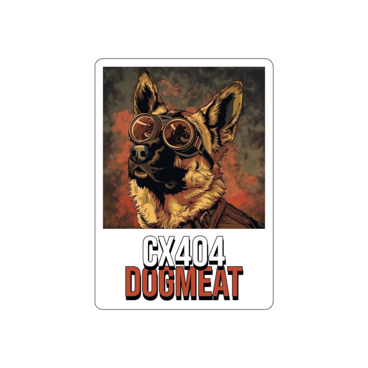 Fallout Inspired Dogmeat CX404 Sticker — Retro Pilot German Shepherd Die-Cut Sticker