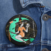 Witch Flying Broom - Orange and Green Stars Magic - Dracula Pin Badge - Fall Halloween 2026