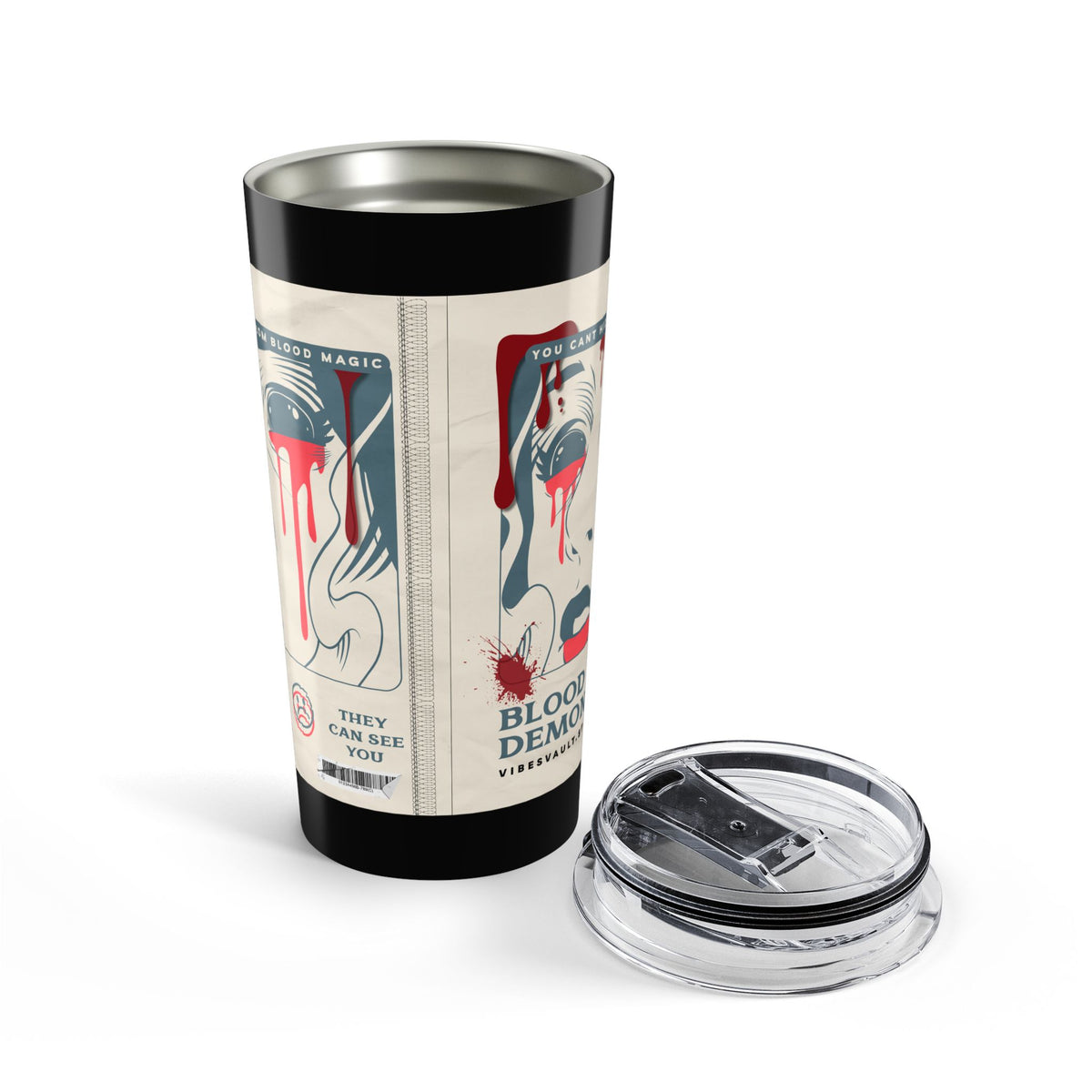20oz Horror Poster Tumbler — “Blood Demon” Retro Vampire Travel Cup— Halloween 2026