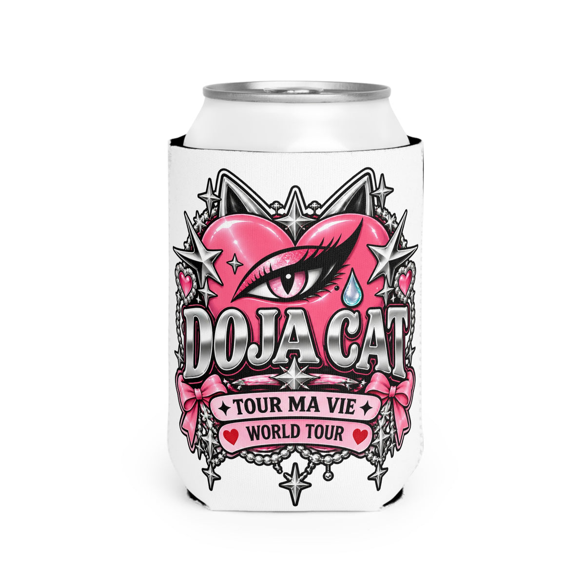 Pink Heart Chrome Eye Can Cooler Sleeve