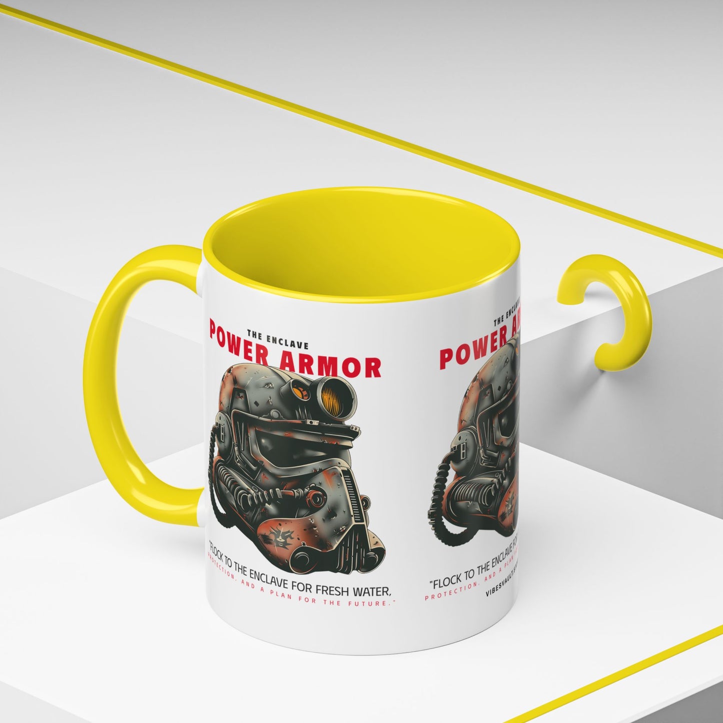 Power Armor Accent Coffee Mug — Fallout Enclave Helmet Design (11/15oz)