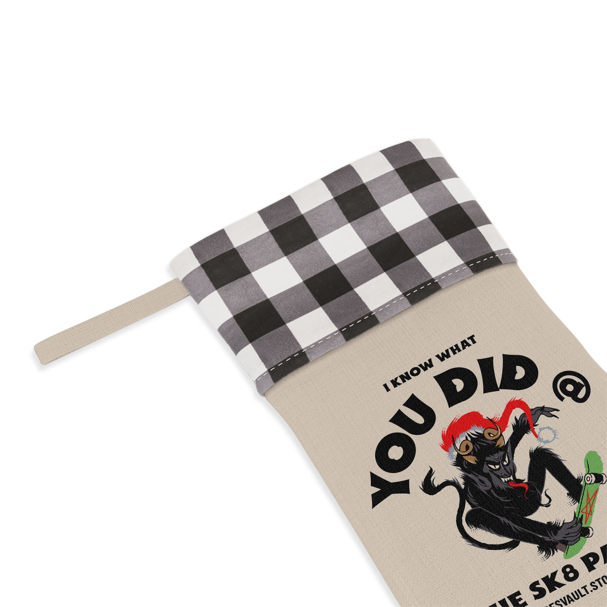 Skatepark Santa Christmas Stocking - 'You Did @ The SK8 Park' Plaid Cuff Holiday Stocking