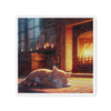 Cozy Fireplace Cat Die-Cut Magnet — Sleeping Kitten Home Décor