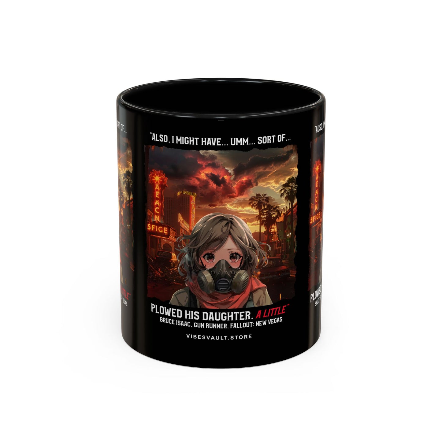 Post-Apocalyptic Anime Coffee Mug — 'Also, I Might Have...Umm...Sort Of' Gas Mask Girl