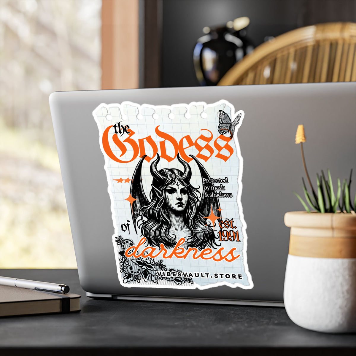 Goddess of Darkness Vinyl Sticker — Gothic Kiss-Cut Decal— Halloween 2026