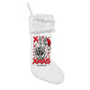 Skull Peace Sign Christmas Stocking — White Flannel Xmas Stocking with Santa Hat Design