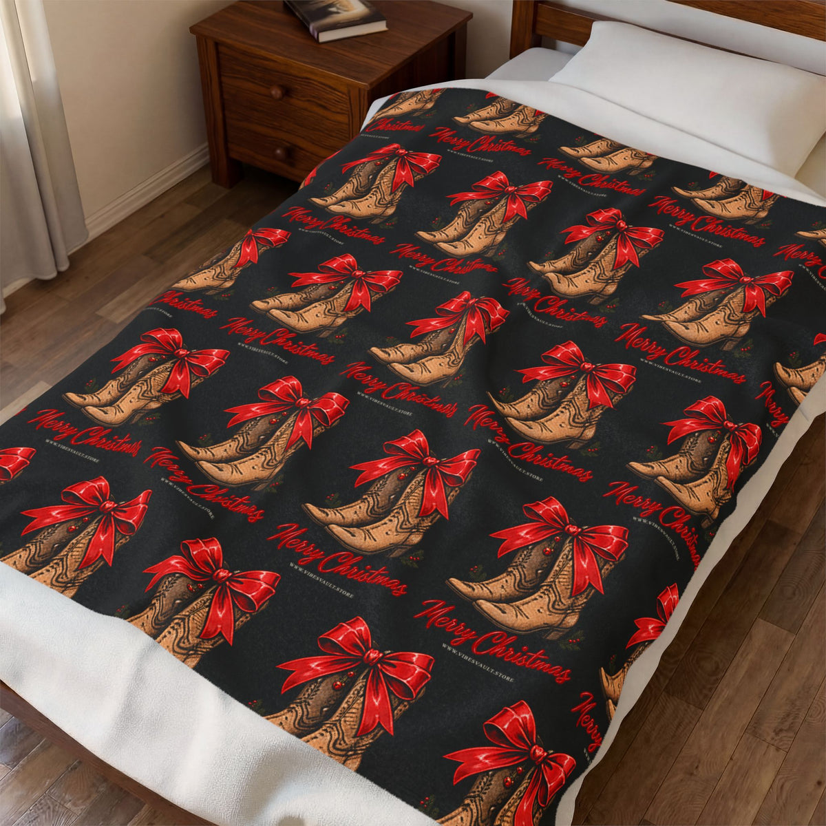 HOLIDAY Merry Christmas Boots Velveteen Plush Blanket