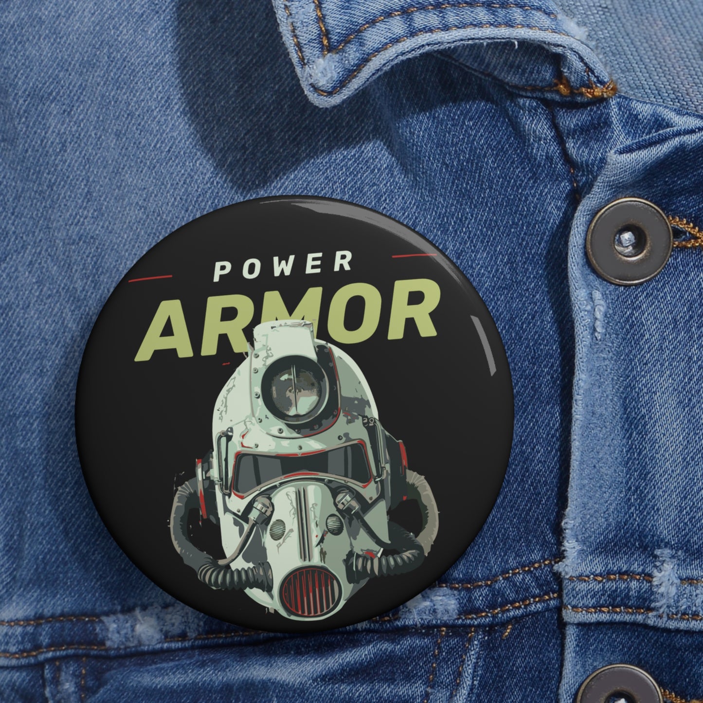 Power Armor Pin Button — Fallout-Inspired Retro Game Helmet Badge