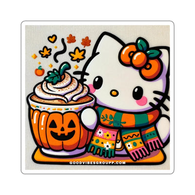 Fall Kitty Pumpkin Spice Latte Stickers Black