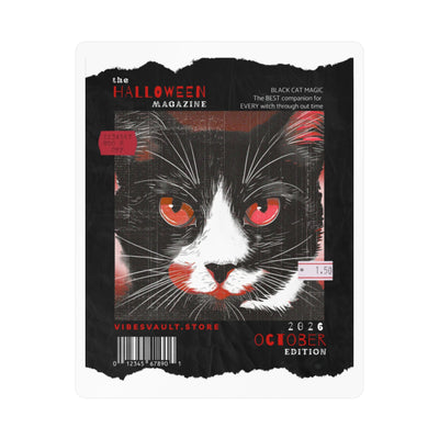 Red Black Cat Sticker- 'Halloween Magazine' Black Cat Kiss-Cut Vinyl Decal October Edition — Halloween 2026