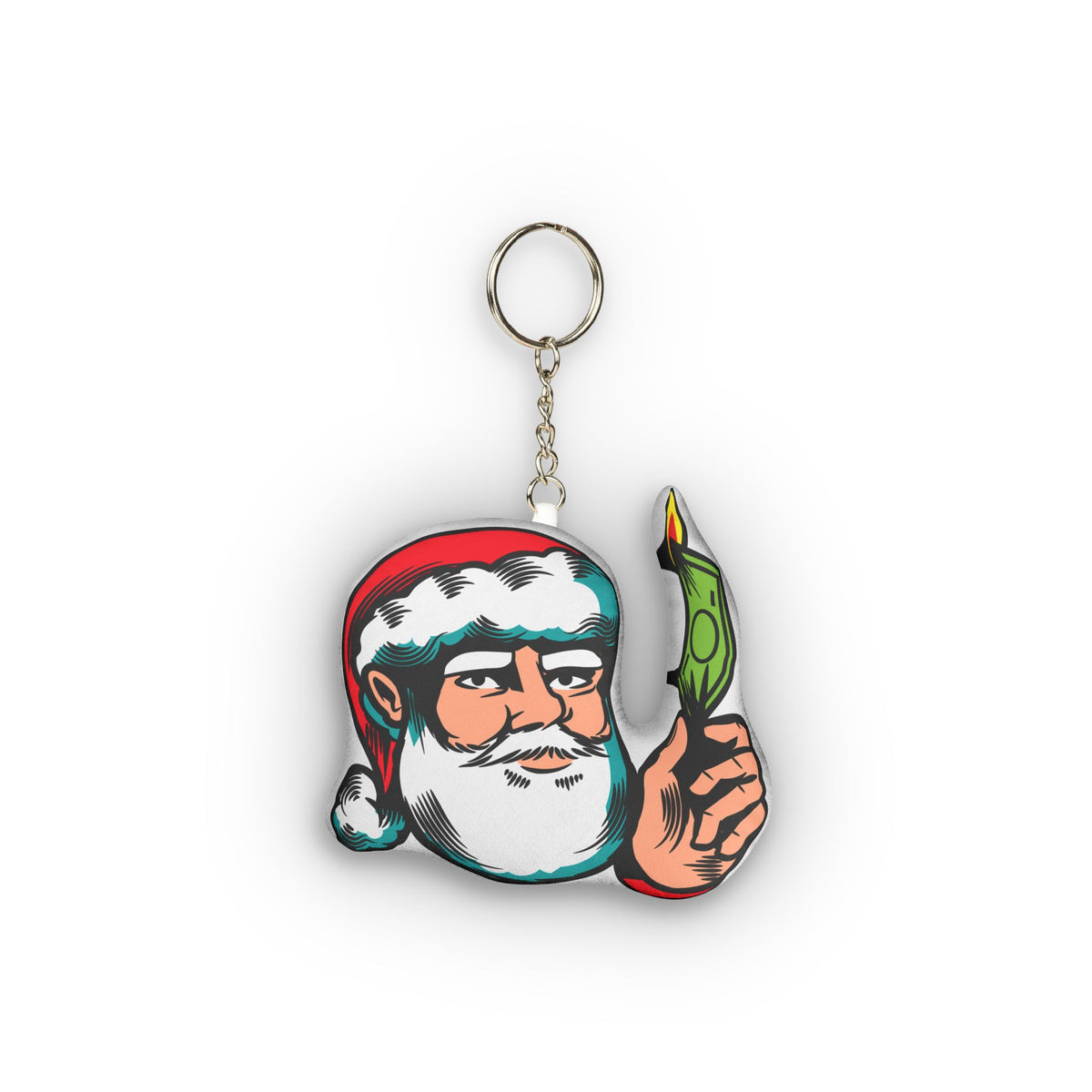 Santa Holding Burning Dollar Bill Mini Plush Keychain