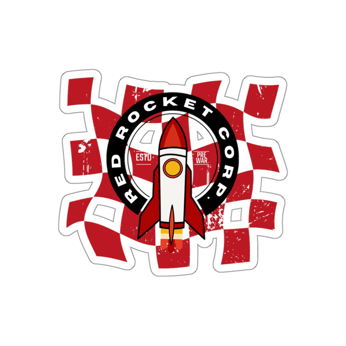 Red Rocket Corp. Fallout Die-Cut Sticker — Retro Rocket Logo Sticker for Laptops, Water Bottles & Gear
