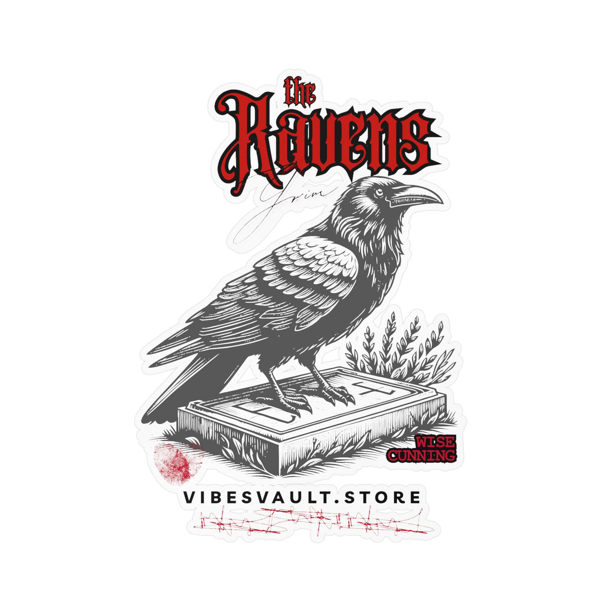Ravens Kiss-Cut Vinyl Decal — Gothic Crow Sticker with Grim Book Reader