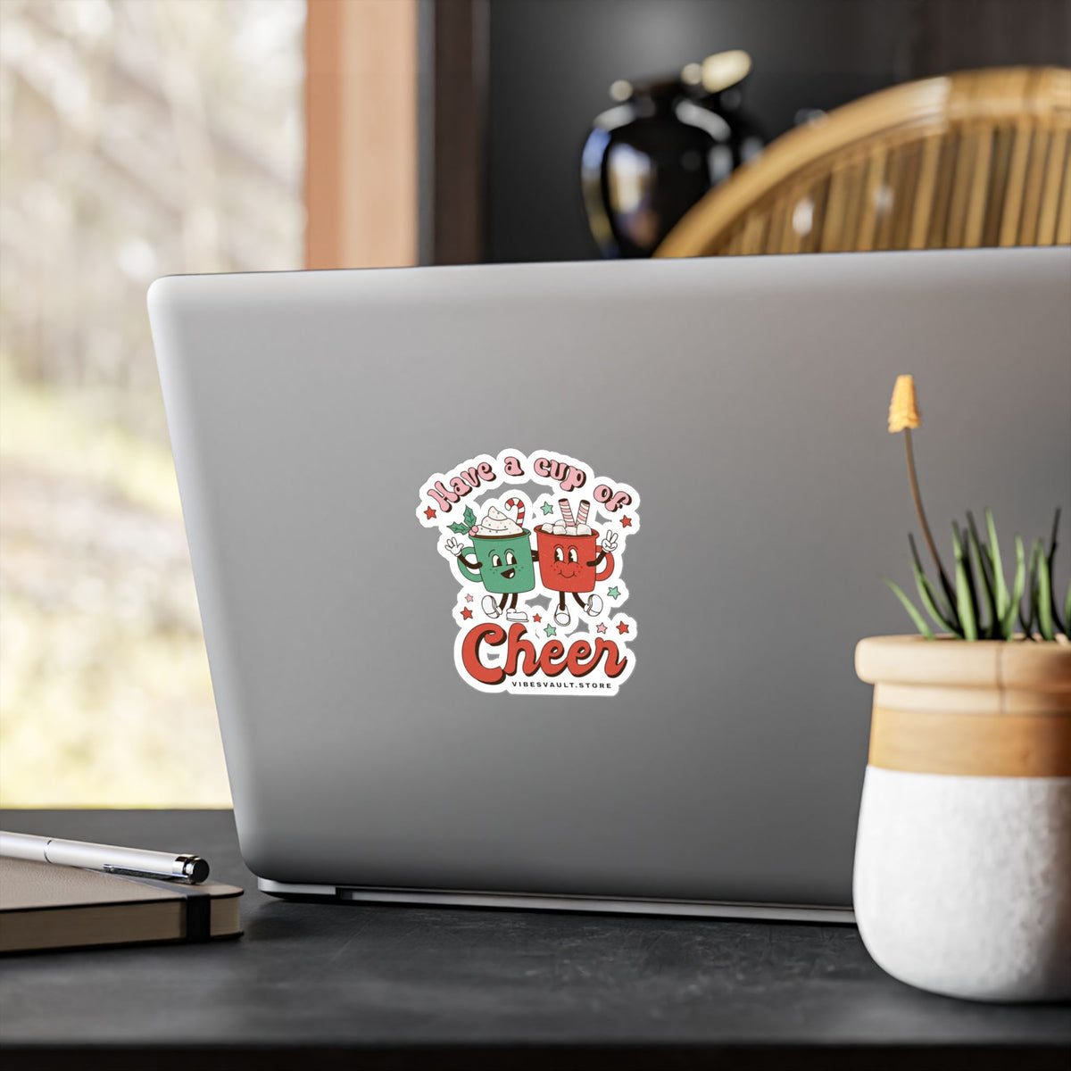 Holiday Hot Cocoa Sticker — "Have a Cup of Cheer" Kiss-Cut Vinyl Decal