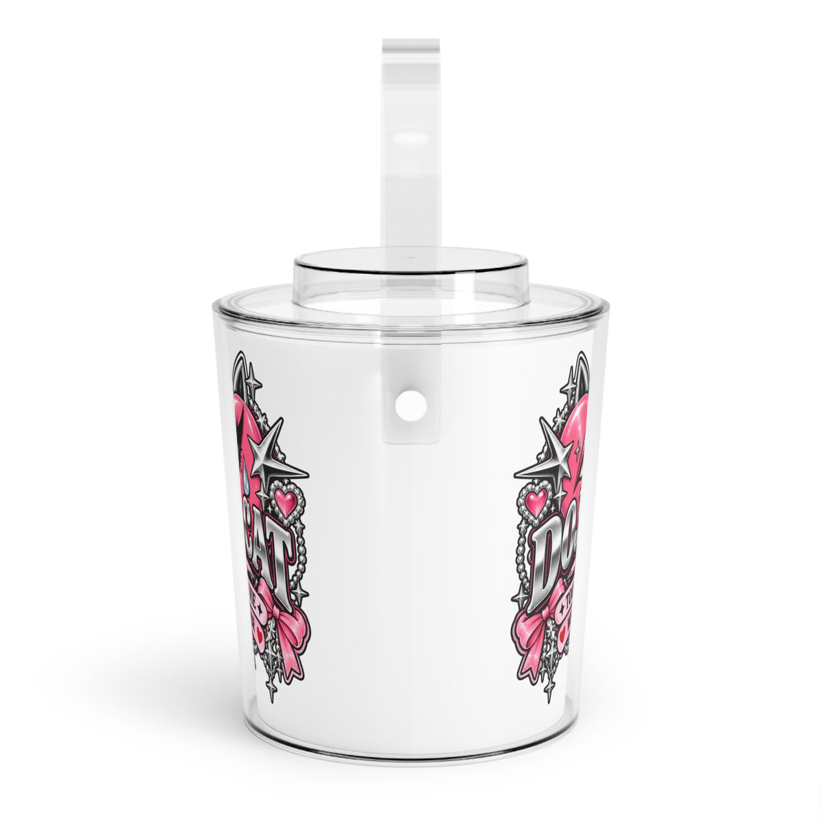 Pink Heart Chrome Eye Ice Bucket with Tongs