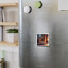 Cozy Fireplace Cat Die-Cut Magnet — Sleeping Kitten Home Décor