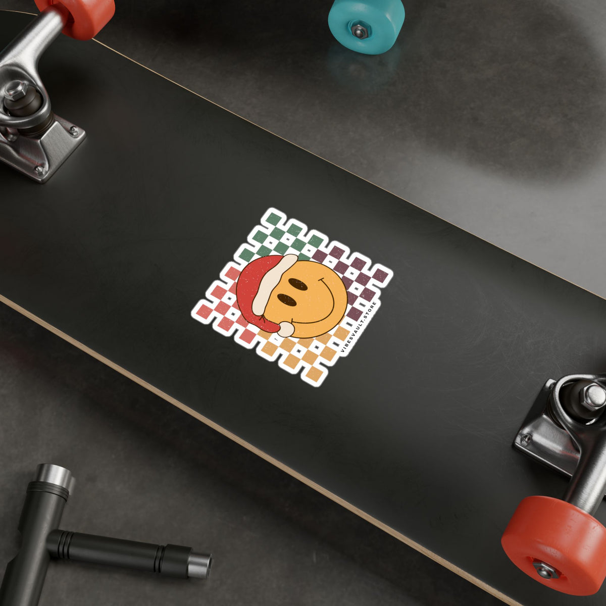Christmas Smile Sticker — Retro Smiley Face Kiss-Cut Vinyl Decal