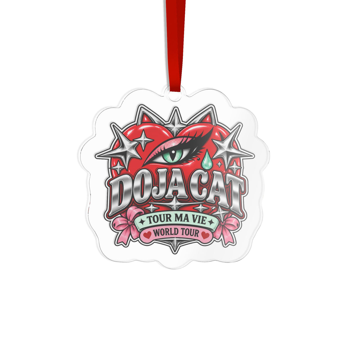 Red Heart Chrome Eye Custom Cut Acrylic Ornament