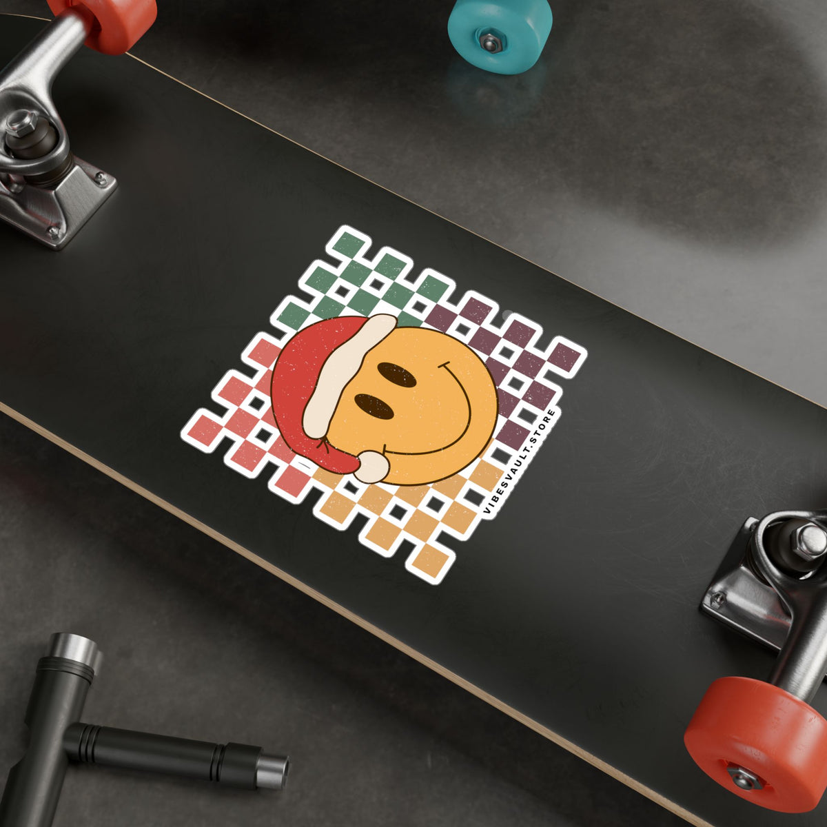 Christmas Smile Sticker — Retro Smiley Face Kiss-Cut Vinyl Decal