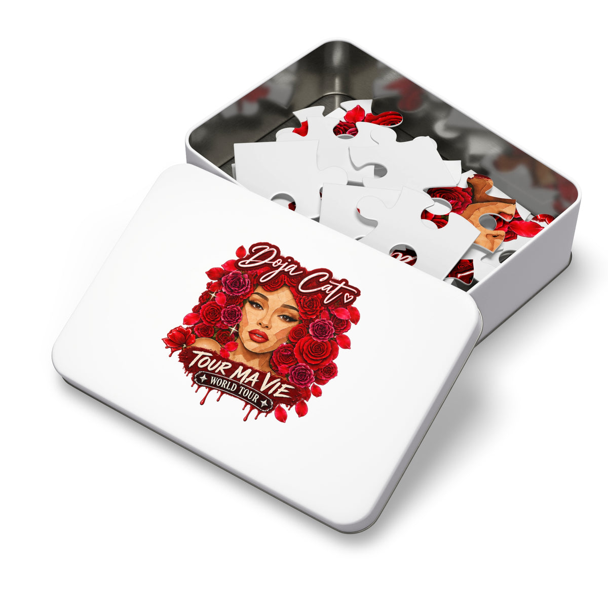 Rose Mosaic Portrait Jigsaw Puzzle with Tin