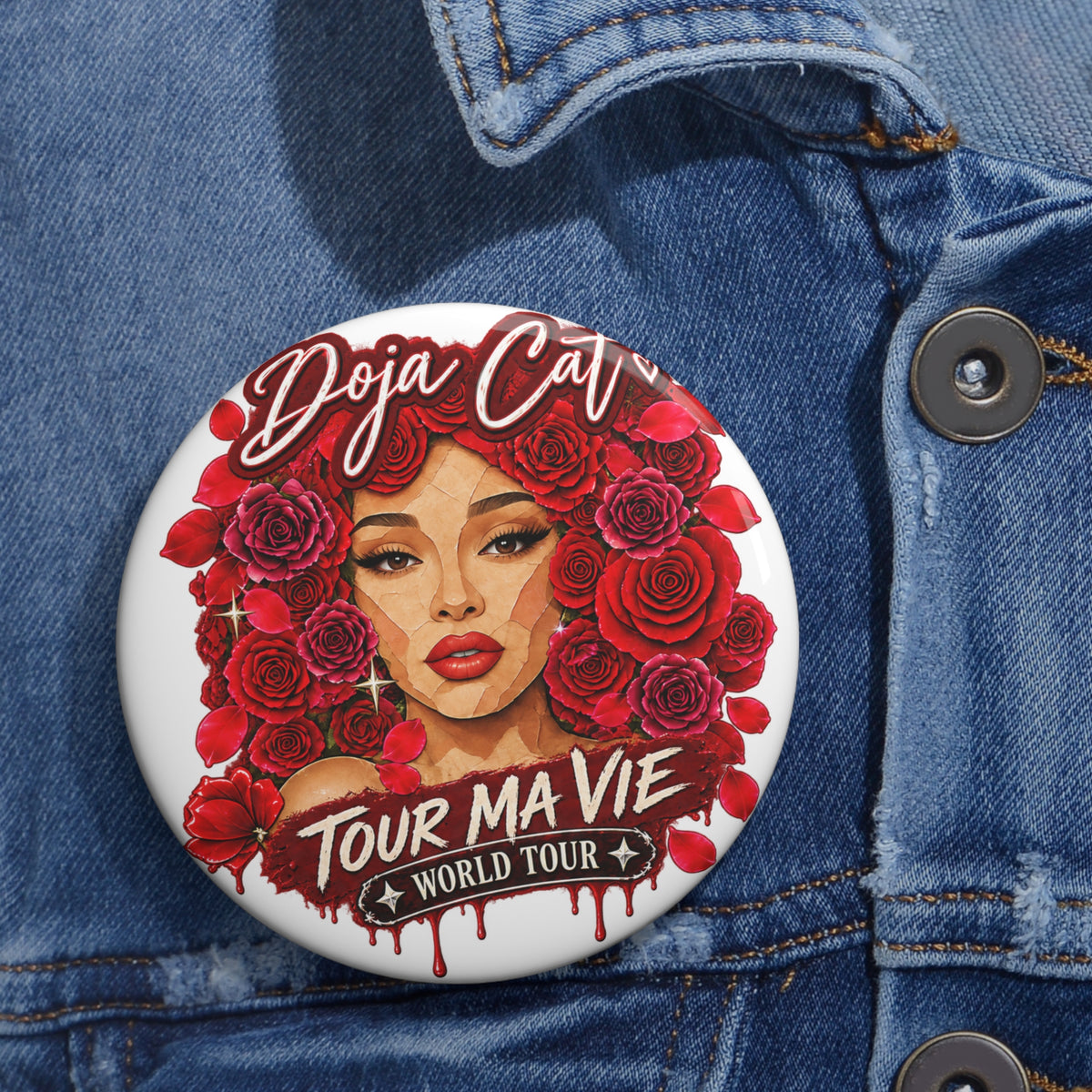 Rose Mosaic Portrait Custom Pin Buttons