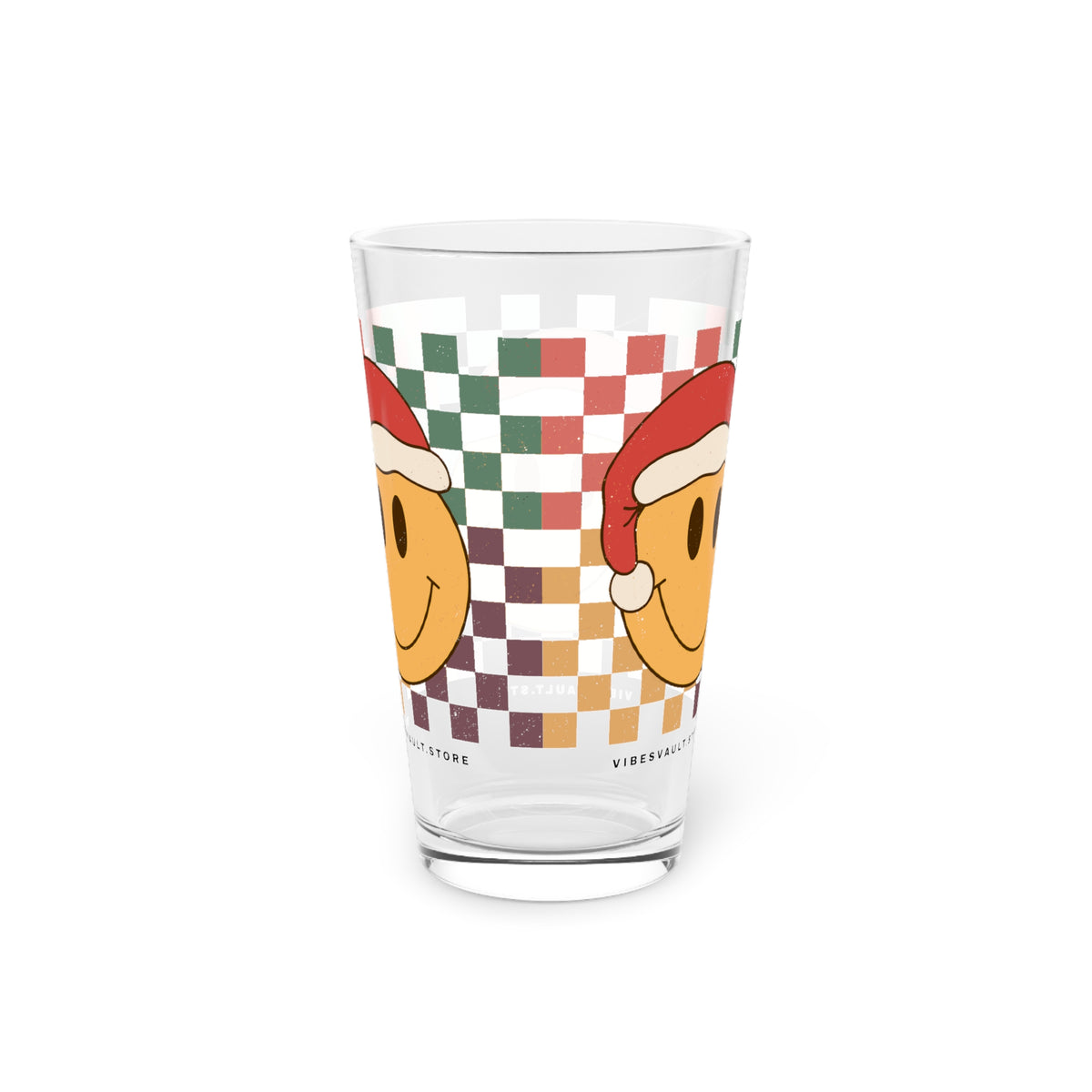 Christmas Smiley Pint Glass — 16oz Festive Santa Hat Beer Glass