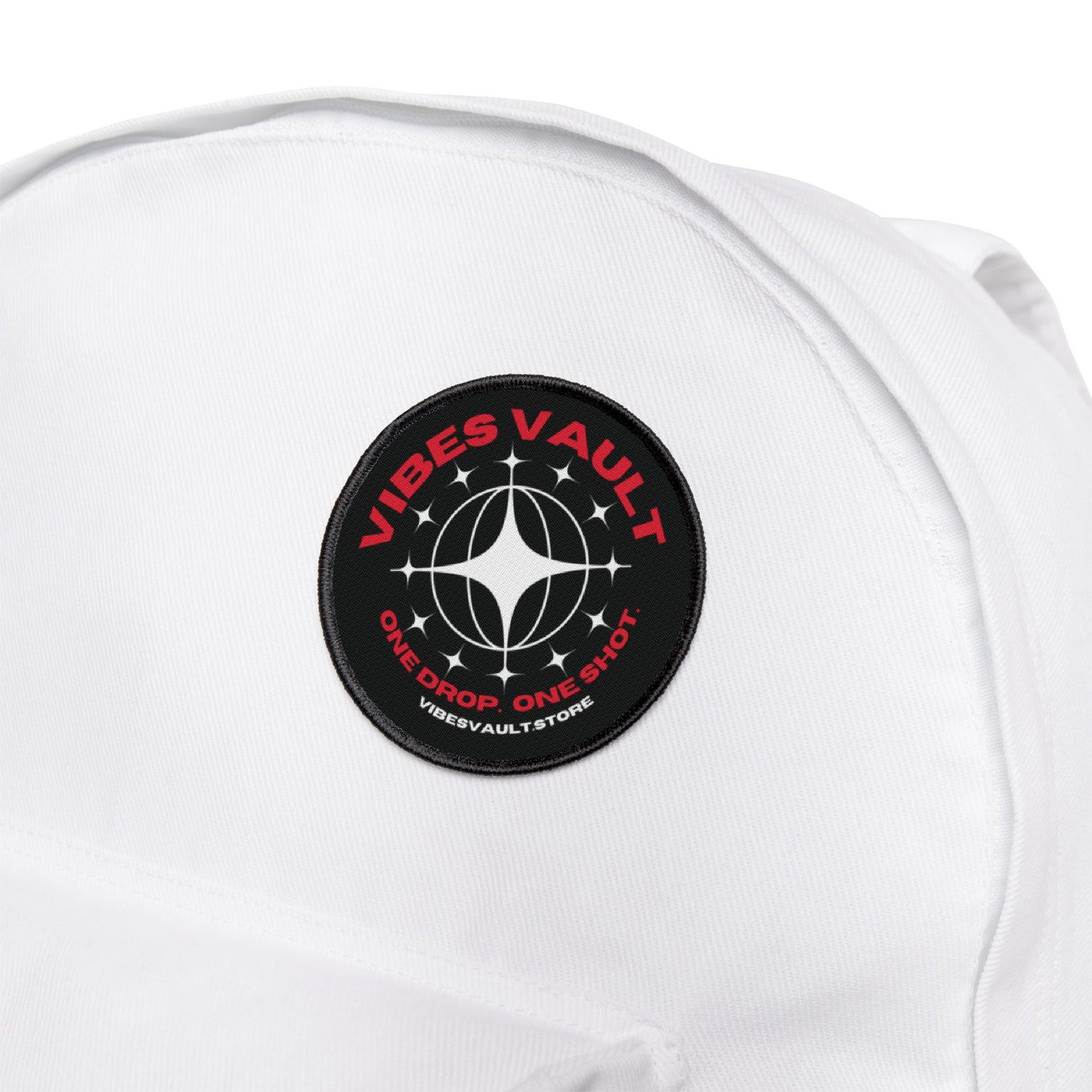 Vibes Vault Logo Iron-On Patch with Globe Stars
